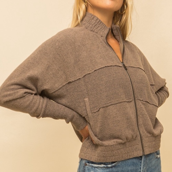 Hem & Thread Jackets & Blazers - tan soft brushed zipper jacket